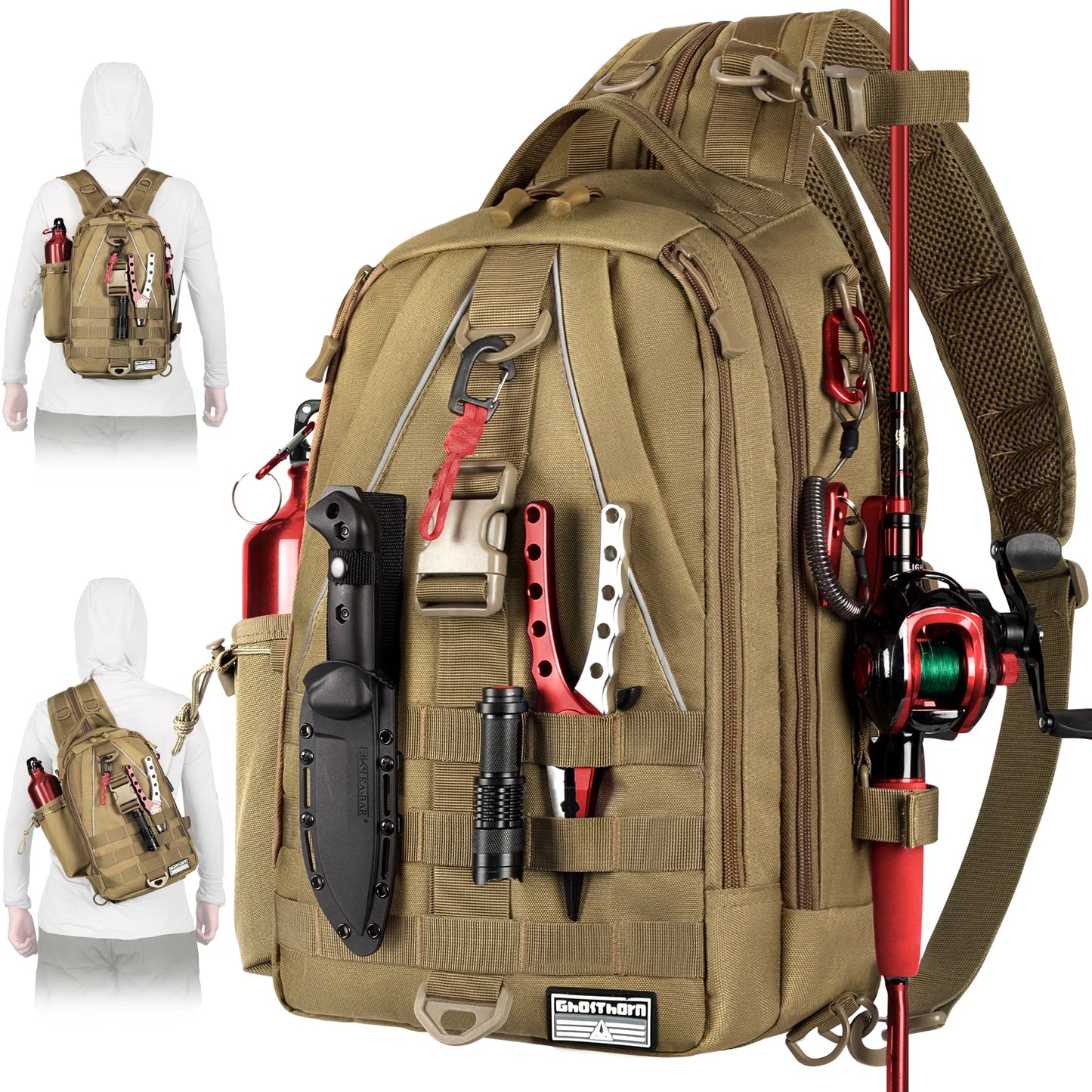Fishing Sling Backpack with Rod Holder