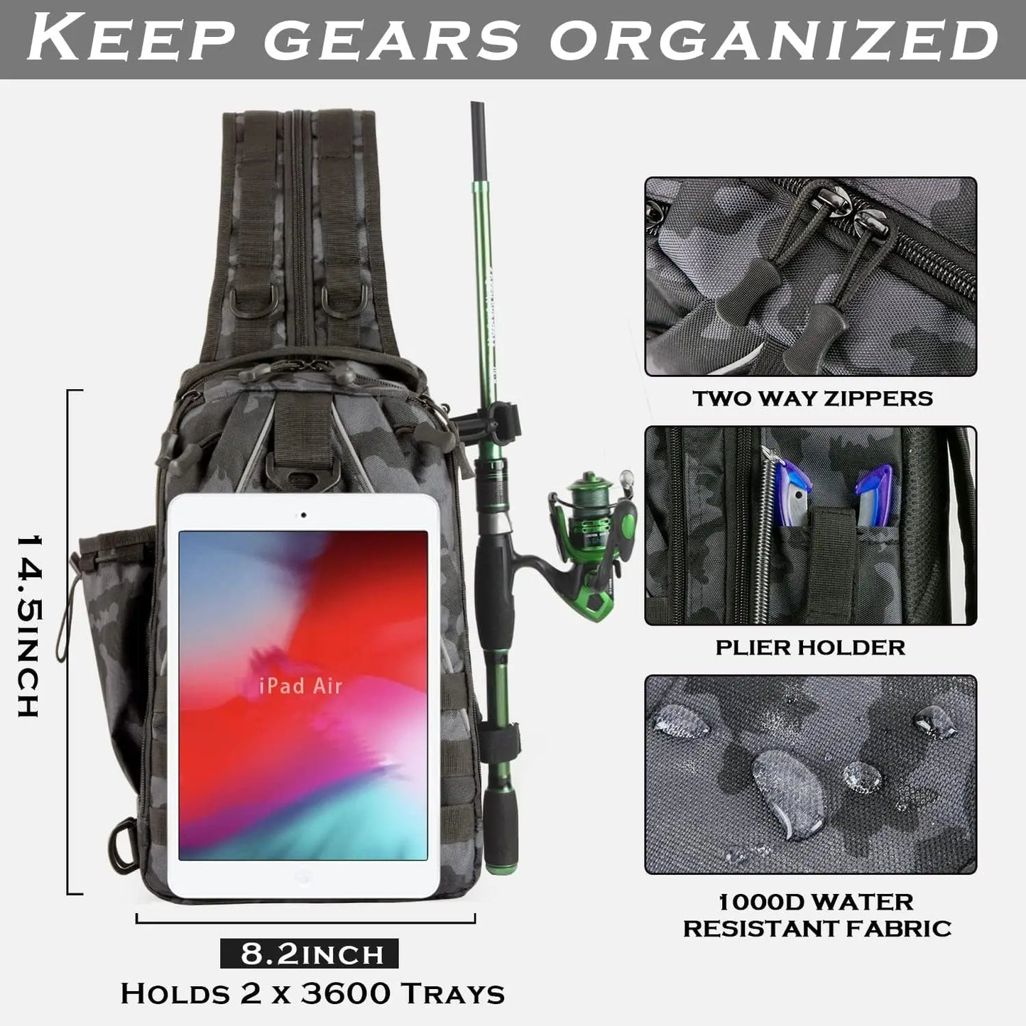 Fishing Sling Backpack with Rod Holder