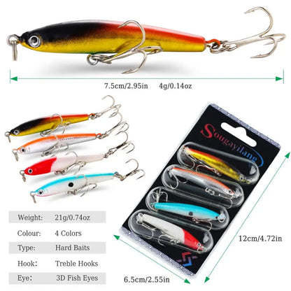 Sougayilang 4pc Bass Fishing Wobbler Set