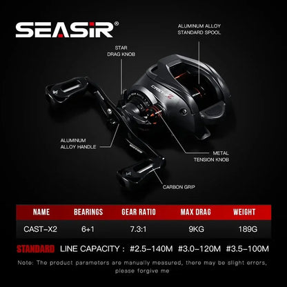 SEASIR Cast X2 Baitcasting Reel – 7.3:1 Carbon Fiber Reel