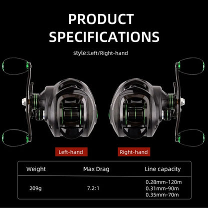 All Metal Baitcasting Reel – 7.2:1 High Drag Reel