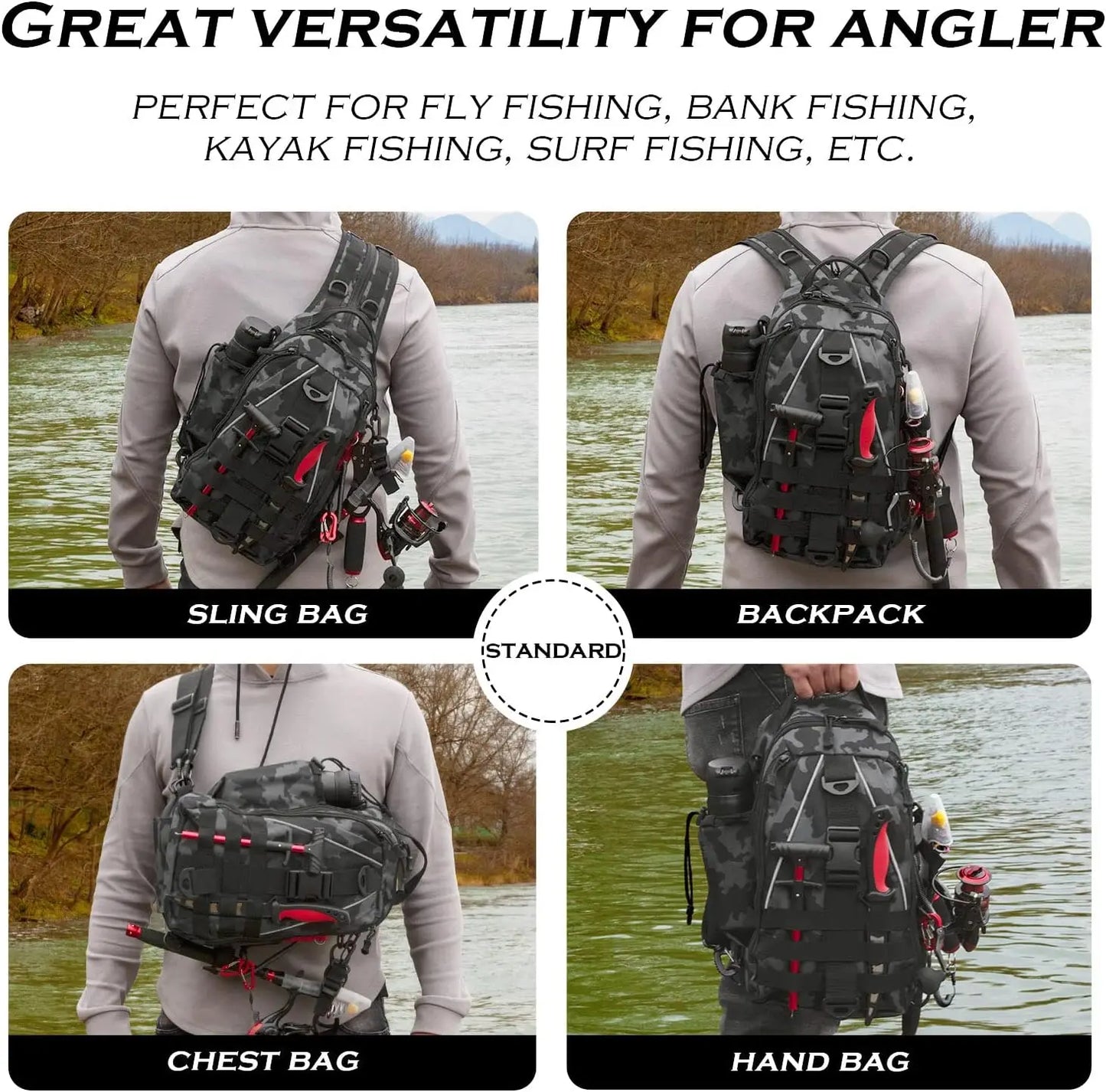 Fishing Sling Backpack with Rod Holder