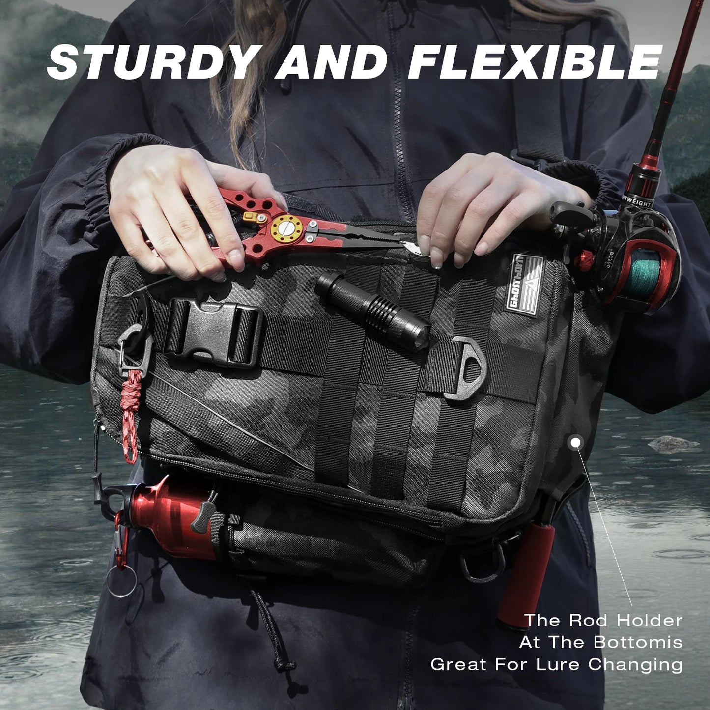 Fishing Sling Backpack with Rod Holder
