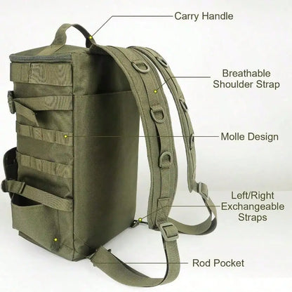Large Capacity Fishing Backpack with Rod Holders