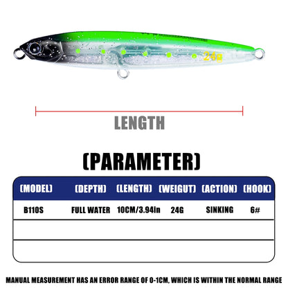 4pcs Pencil Sinking Bass Fishing Lure Set