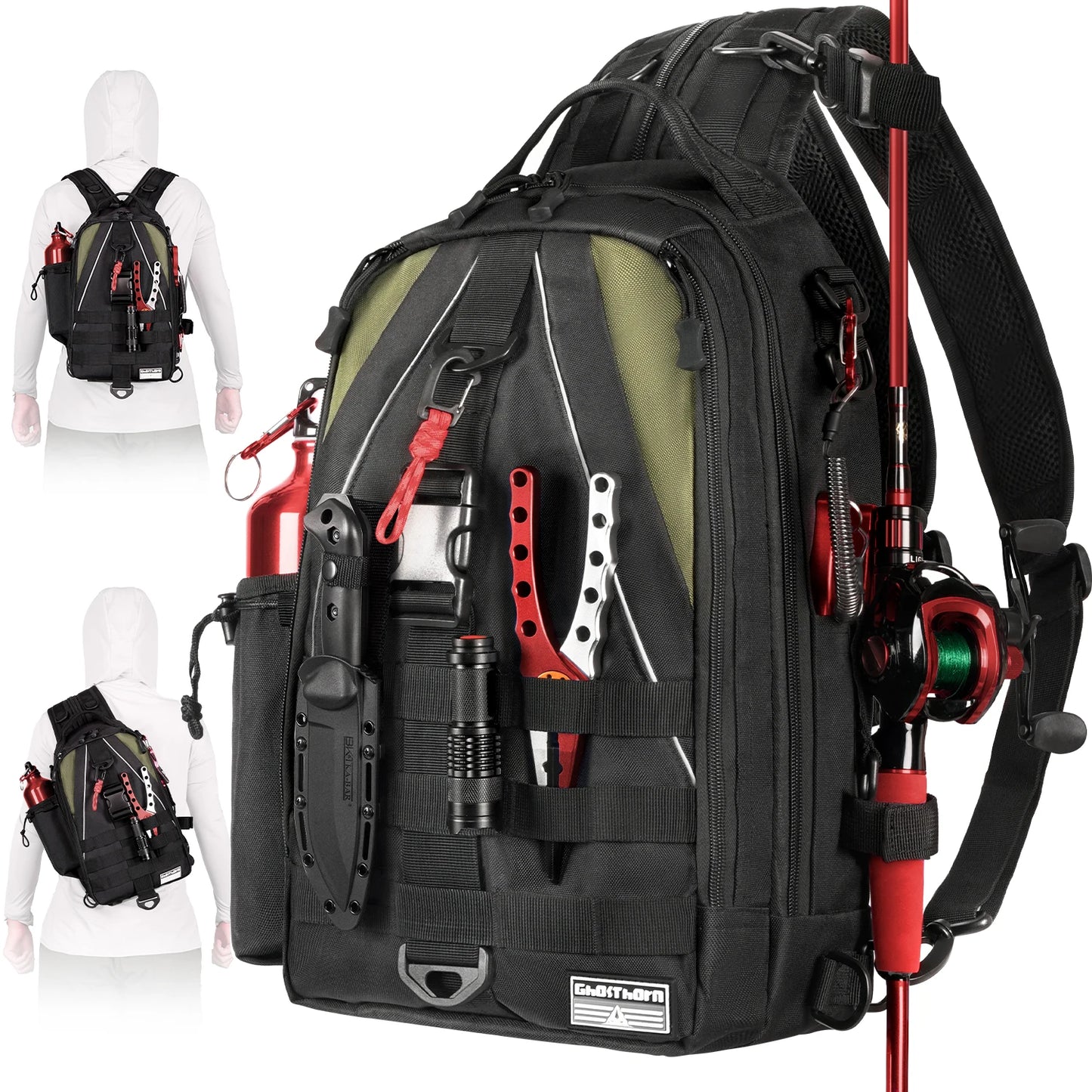Fishing Sling Backpack with Rod Holder