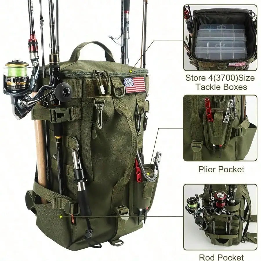 Large Capacity Fishing Backpack with Rod Holders