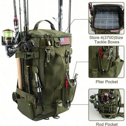 Large Capacity Fishing Backpack with Rod Holders