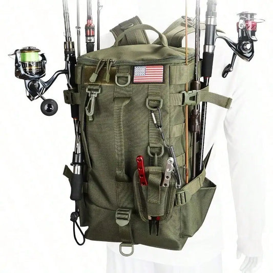 Large Capacity Fishing Backpack with Rod Holders