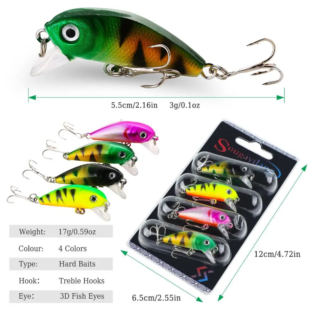 Sougayilang 4pc Bass Fishing Wobbler Set