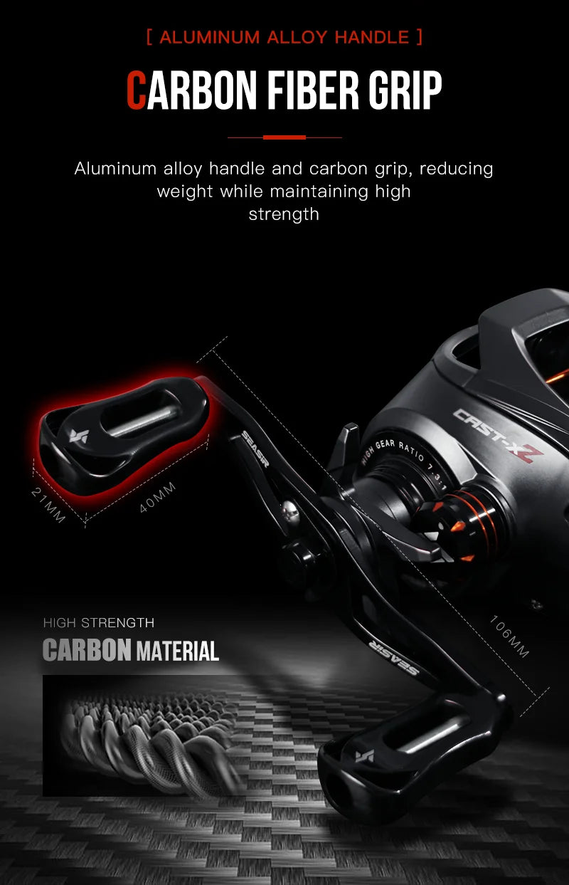 SEASIR Cast X2 Baitcasting Reel – 7.3:1 Carbon Fiber Reel
