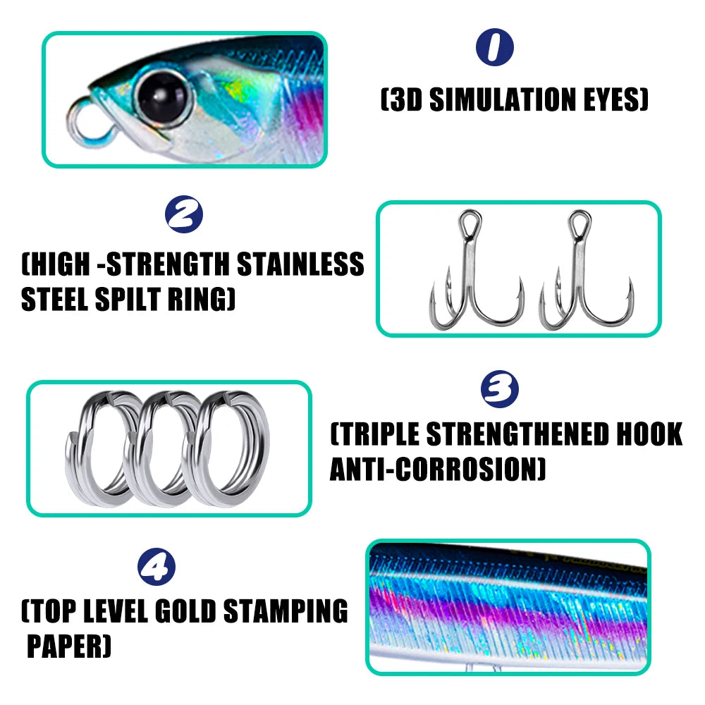 4pcs Pencil Sinking Bass Fishing Lure Set